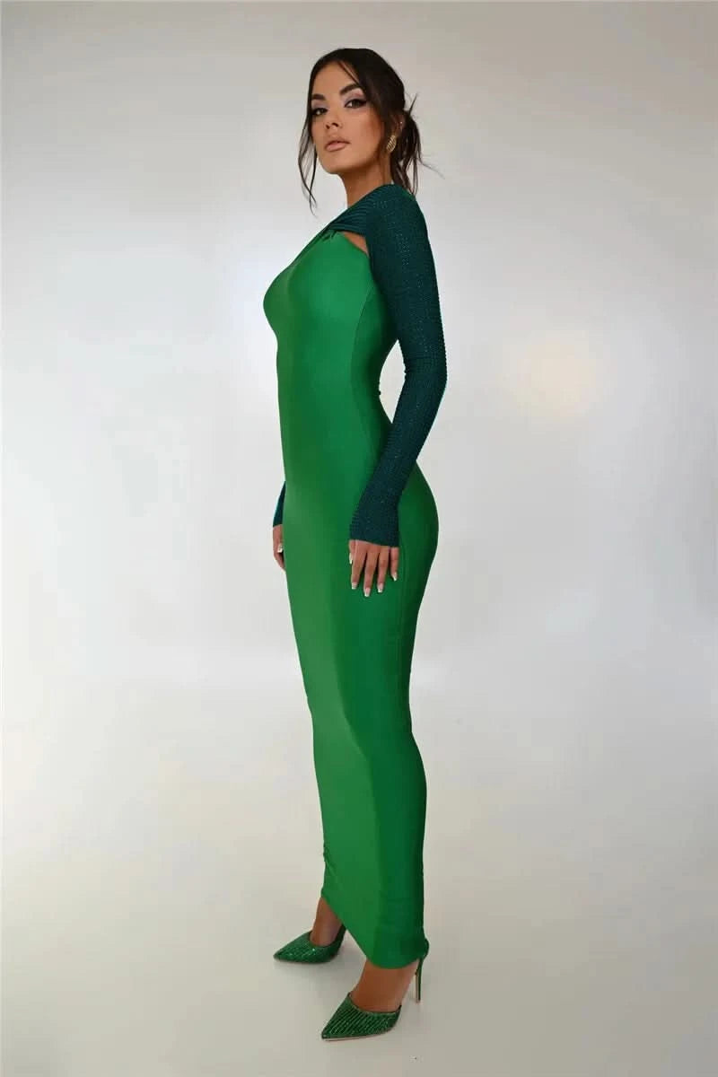 Mozision Hollow Out Sparkle Long Sleeve Maxi Dress For Women Glitter Vestidos Robe New Bodycon Shiny Night Club Party Long Dress - M & M Global