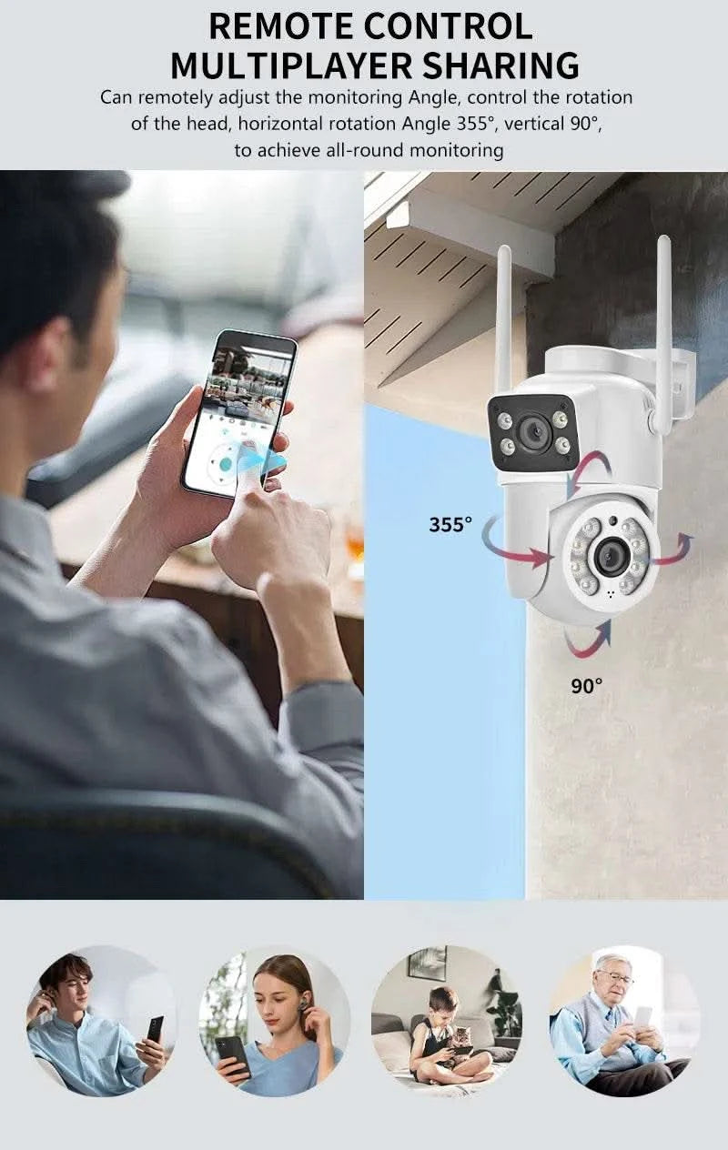6MP WiFi Camera PTZ Dual Screens Auto Tracking Night Vision CCTV Surveillance Camera Outdoor 4MP Security IP Camera icsee - M & M Global