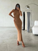 Tossy Sleeveless Knitwear Turtleneck Long Dress Female Slim Elegant Fashion Autumn 2023 Ribbed Knit Dress For Women Maxi Dress - M & M Global