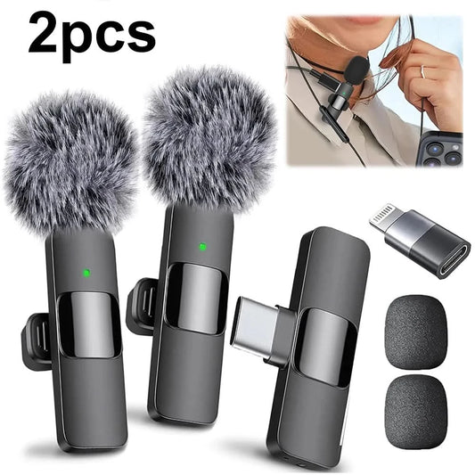 Wireless Lavalier Microphone Type-C Charging Video Record Microphone Mini Microphone System for iPhone Computer Tablet Camera - M & M Global