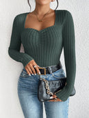 Women's Fashion Diamond Collar Knitted Base Shirt Casual Long Sleeve Top Knitwear Trendy Elegant Style