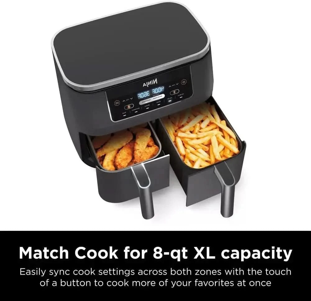 DZ201 Foodi 8 Quart 6-in-1 DualZone 2-Basket Air Fryer with 2 Independent Frying Baskets, Match Cook & Smart Finish to Roast, Br - M & M Global