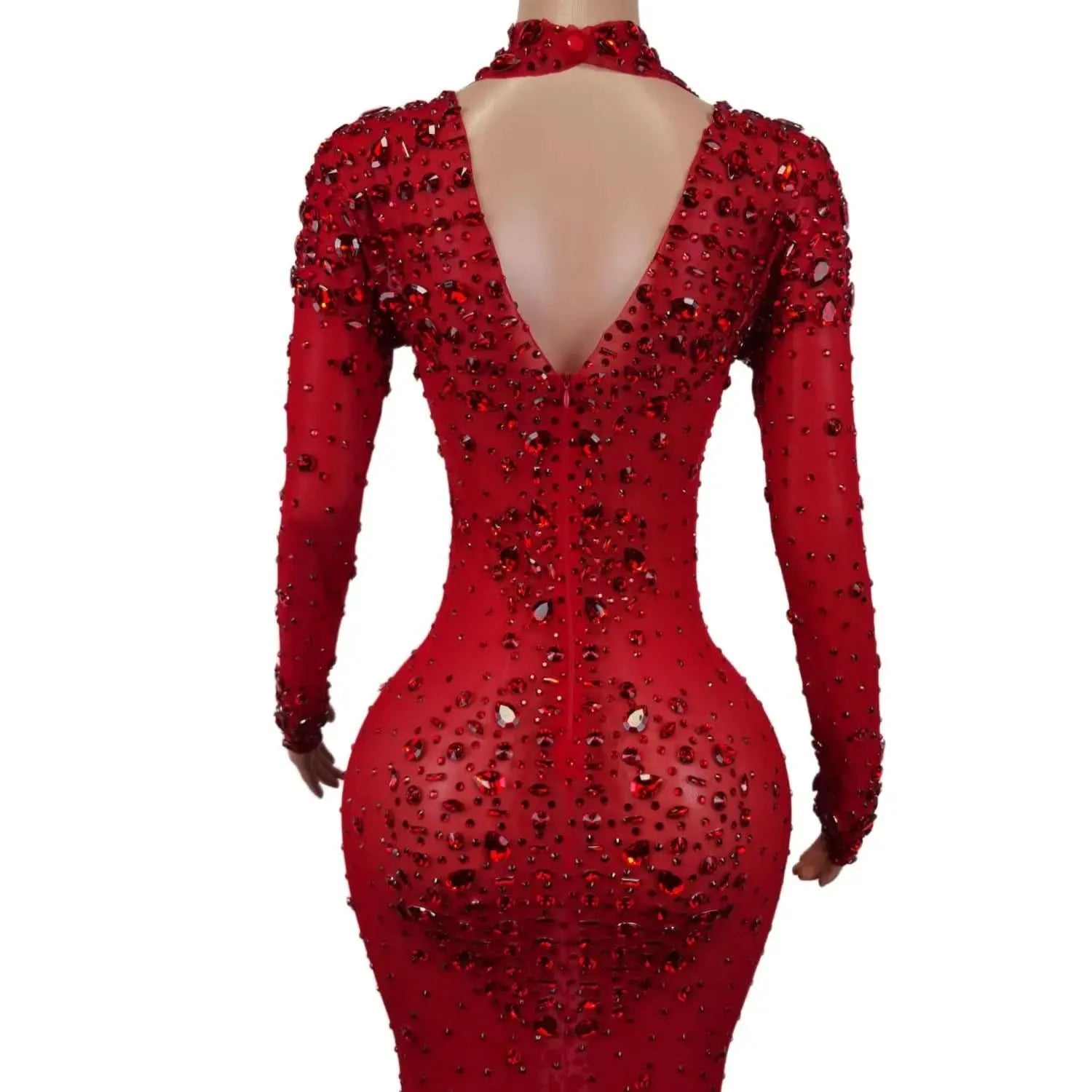 Sexy Party Banquet Evening Dresses Women Sparkly Rhinestone Long Dress Nightclub Singer Stage Costume Festival Clothing Cuixing - M & M Global