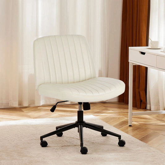 JHK Armless Cross Office Chairs with Wheels PU Leather Swivel Living Room Desk Chair Height Adjustable Support Seat Furniture