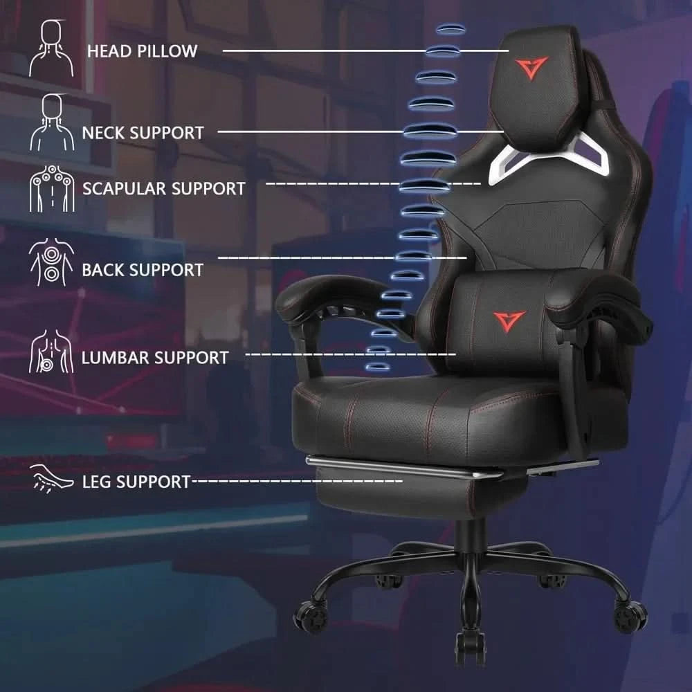 Big and Tall Gaming Chair for Adults with Footrest, 400lbs Weight Capacity Video Game Chairs for Office, Ergonomic Computer