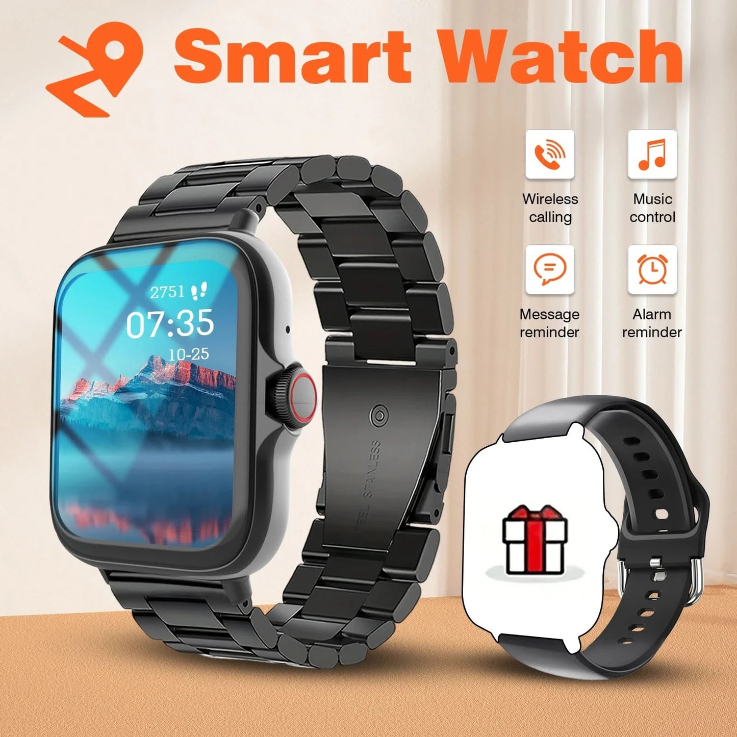 2025 new smart watch, Bluetooth call, message reminder, music playback, shutter control, weather forecast, unisex