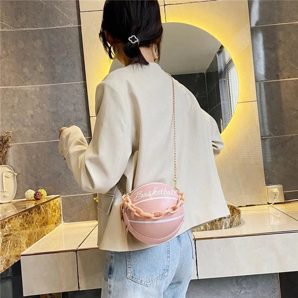 Fashion Chic Women Ball Handbag Round Basketball Football Shape Party Dress Faux Leather Crossbody Girls Coin Purse Shoulder Bag - M & M Global