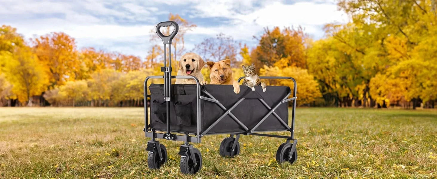 JHK Outdoor Collapsible Foldable Garden Beach Cart Large Capacity Wagon Cart Utility Grocery Wagon for Shopping Sports Camping