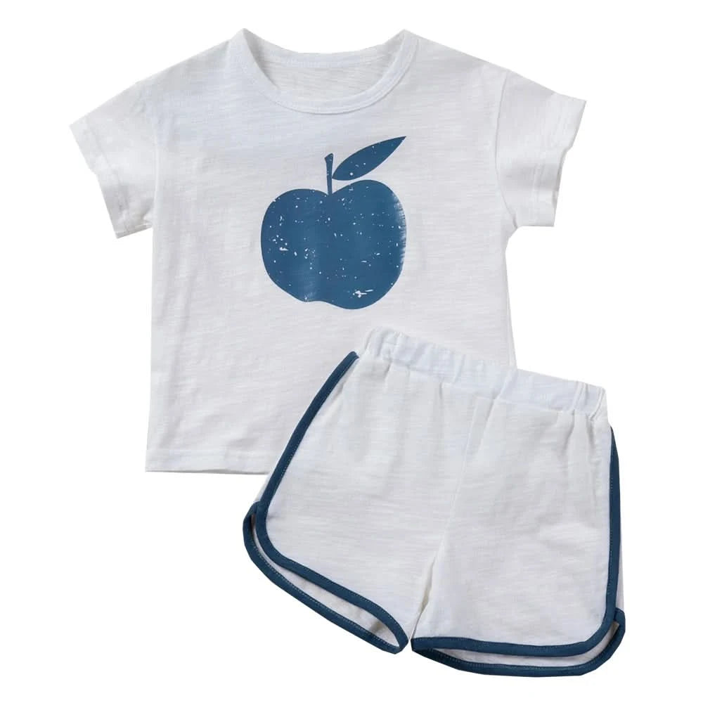 Summer 2pcs Children Clothes Sets Korea Moon Print Outfits Muslin Patchwork Casual Suits Kids Shorts T-shirt Boys Girls Outfits - M & M Global
