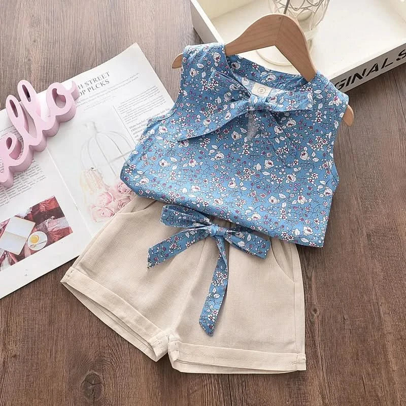 Girls Clothes Set New Summer Fashion Sleeveless T-shirt+Shorts 2Pcs for Girl Children Kids Clothing Set Suit for 1-6 Years - M & M Global