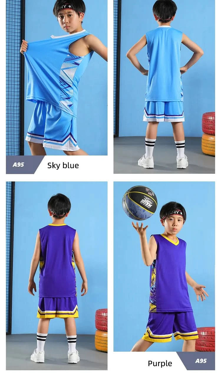 Kid Basketball Jersey Quick-drying Training Uniform Shirts Children Sportswear Kit Boys and Girls Tracksuit Sport Suit Clothes - M & M Global