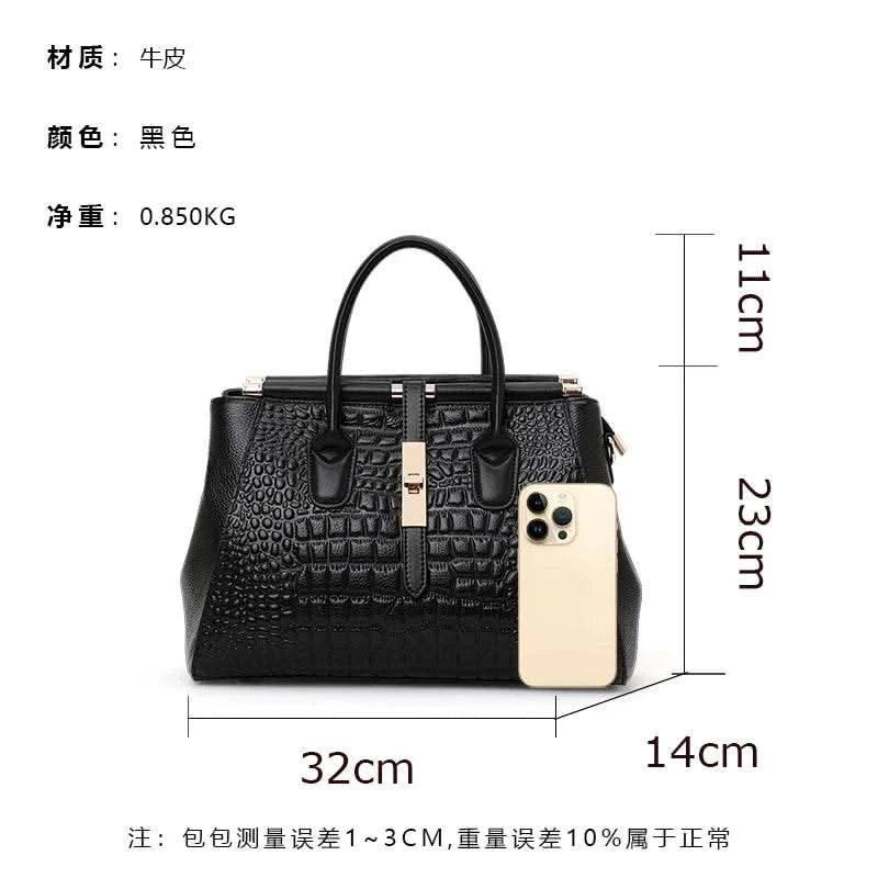 Aidrani Genuine leather women's handbag, fashion crocodile pattern design, high-end luxury cowhide bag large capacity - M & M Global