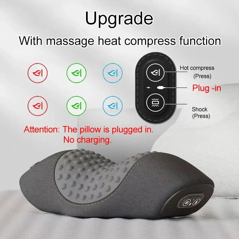 Electric Neck Massager Pillow Vibration Heating Massage Neck Traction Stretcher Support Cervical Spine Pain Relief Sleep Relax - M & M Global