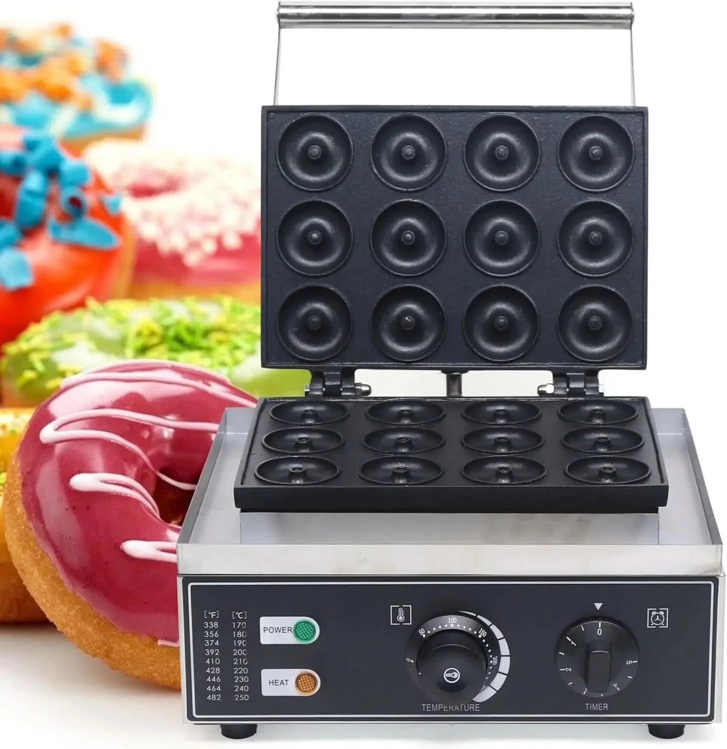Commercial 12-Hole Donut Maker, 1550W Electric Donut Making Machine Small Donut Maker Mini Donut Maker Machine for Breakfast, Sn - M & M Global