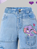 2Pcs Girls' Spring/Summer Outfit: Cute Cartoon Rabbit Print Short Sleeve T-Shirt + Elastic Waist Faux Denim Print Straight-Leg Pants, Fashionable and Playful Youthful Clothing for Girls, Suitable for Daily Wear, Home, Outdoor