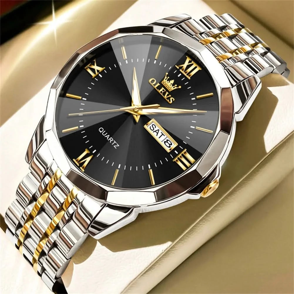 OLEVS Men's Watches Causal Fashion Original Quartz Watch for Man Waterproof Stainless Steel Luminous Date Week Trend Dress Reloj - M & M Global