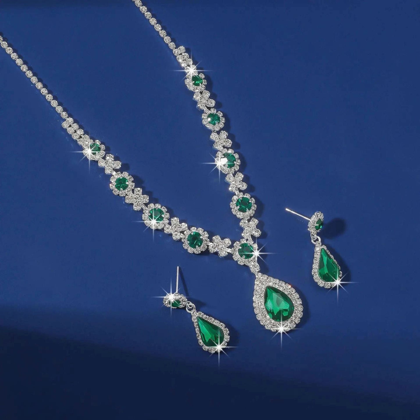2pcs/set Jewelry Sets Women Elegant Waterdrop Rhinestone Pendant Necklace stud Earrings Wedding Dress Bridal Jewelry Set - M & M Global