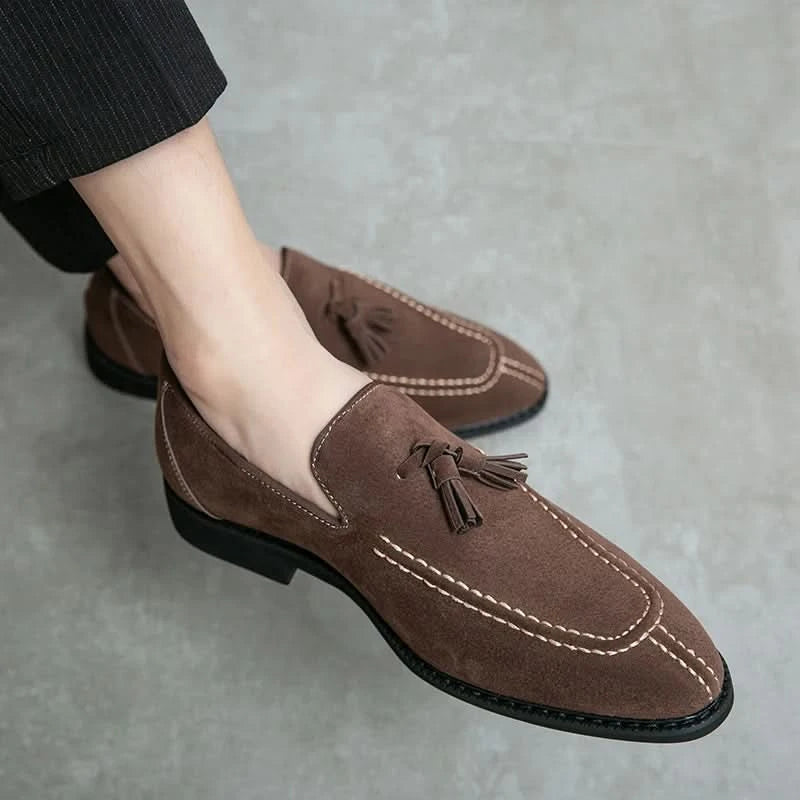 Men's Loafers Brand Suede Leather Shoes Vintage Slip-on Classic Casual Men Driving Shoes Wedding Male Dress Shoes Tassel pointed - M & M Global