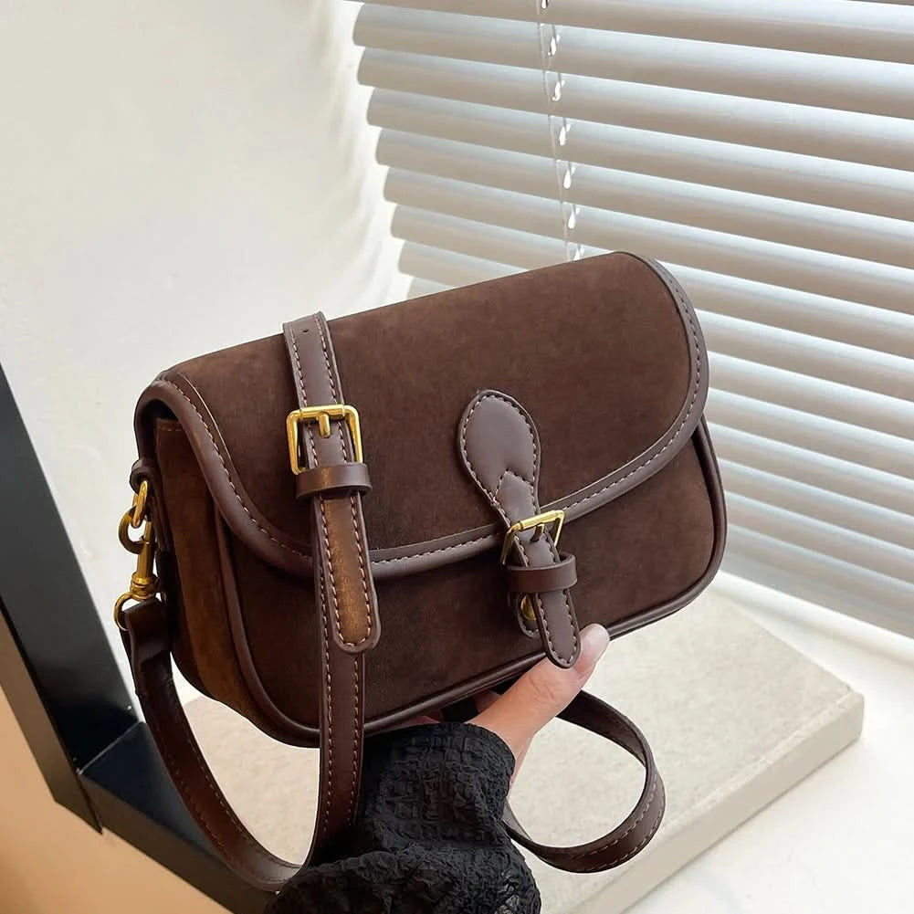 Korean Fashion New Small Square Bag Shoulder Bags Brown Niche Retro Suede Surface Leisure Versatile Trend Lady Crossbody Bags - M & M Global