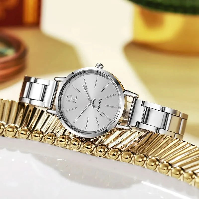 Luxury Watch for Women Simple Round Dial Stainless Fashion Gold Bracelet Quartz Wristwatch Students Ladies Watches Reloj Mujer - M & M Global
