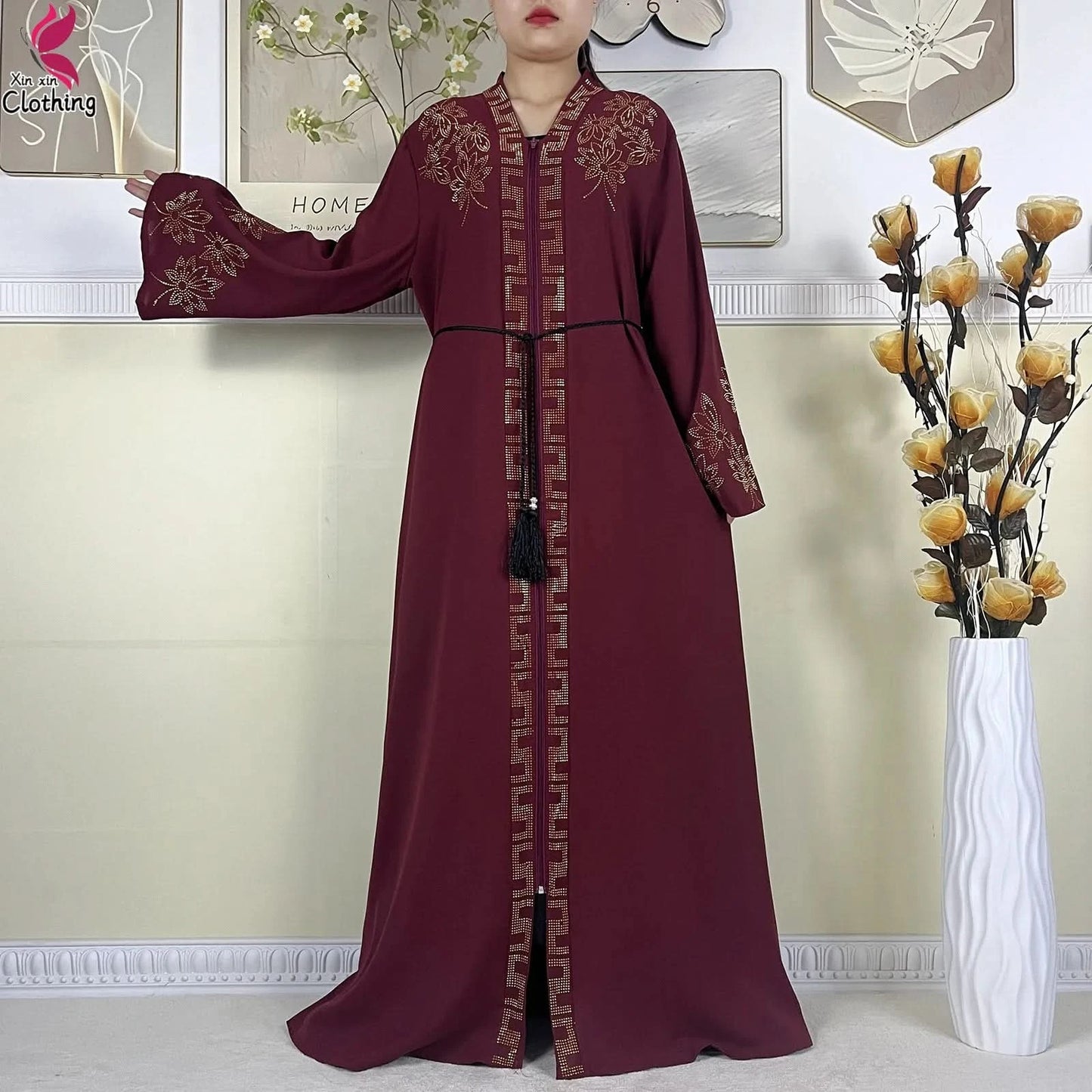 New Muslim Abayas For Women Long Sleeved Dress Dubai Lady Elegant Long Dress Islam Clothing African Abaya Loose Robe With Turban - M & M Global