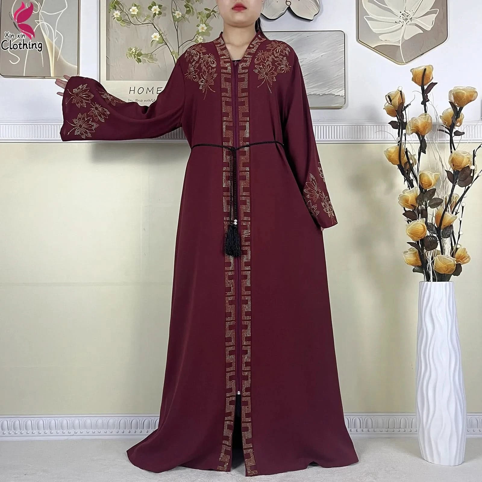 New Muslim Abayas For Women Long Sleeved Dress Dubai Lady Elegant Long Dress Islam Clothing African Abaya Loose Robe With Turban - M & M Global