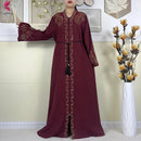New Muslim Abayas For Women Long Sleeved Dress Dubai Lady Elegant Long Dress Islam Clothing African Abaya Loose Robe With Turban - M & M Global