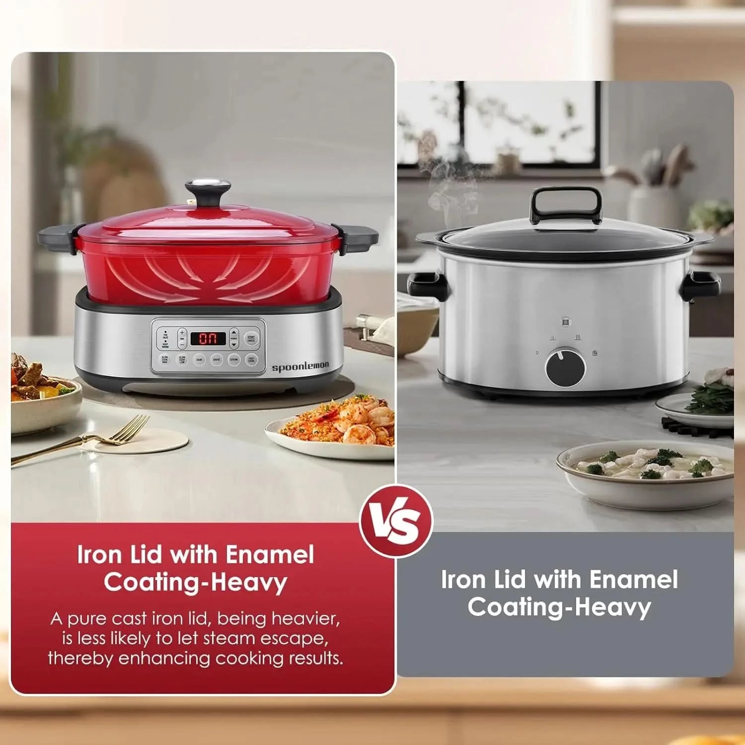 Electric Dutch Oven Multi-Cooker, 5.8QT Enameled Cast Iron Pot - 1250W Fast Heating, 6 Preset Functions, Digital Display & Keep - M & M Global