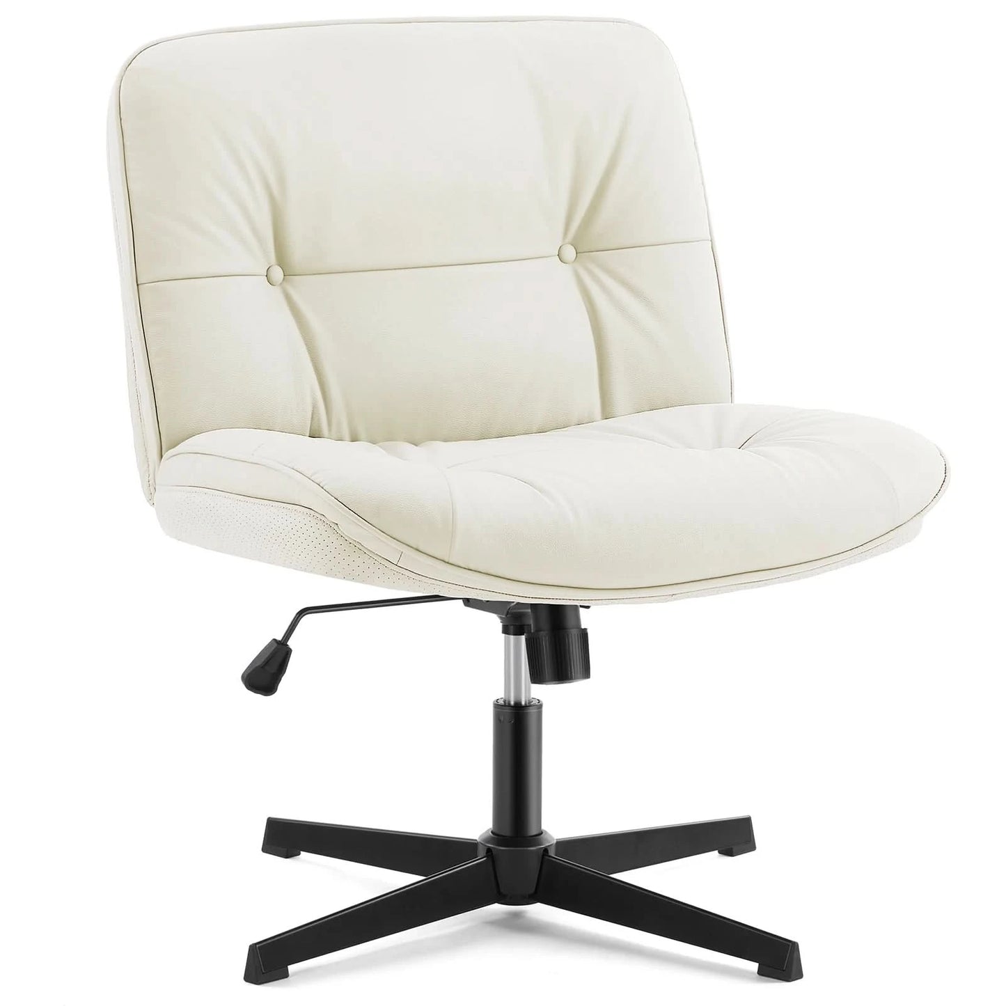 JHK PU Leather Cross Legged Office Chair Armless Desk Chair with Dual-Purpose Base Adjustable Swivel Fabric Task Vanity Home