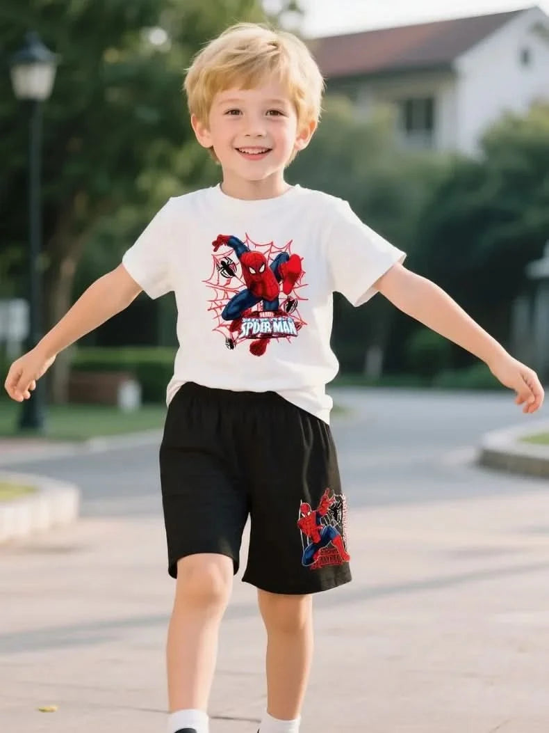 Anime Spiderman Boys T Shirt Shorts 2pcs Sets Breathable Waffle Fabric Kids Sport Clothing Set Children Casual Outfits - M & M Global