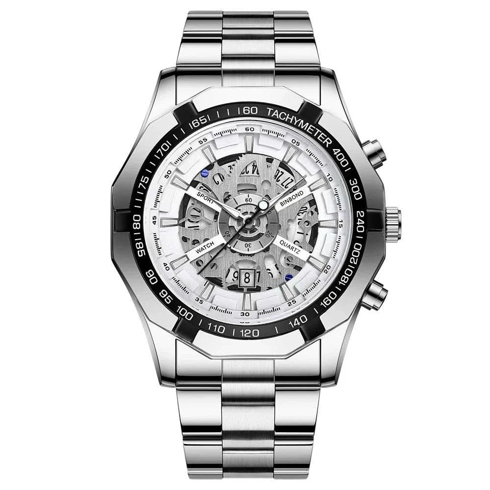 BINBOND Mens Quartz Watches Top Brand Luxury Stainless Steel Waterproof Hollow Out Blue Big Male Wristwatches Relogio Masculino - M & M Global