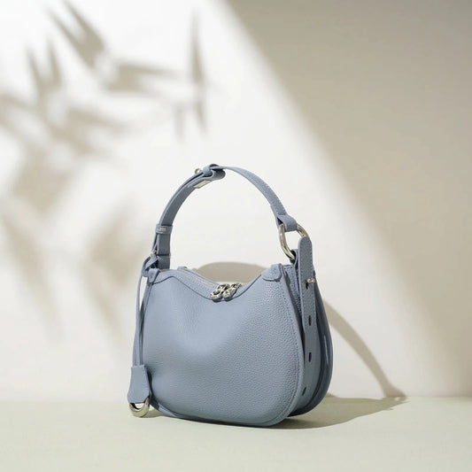 Top layer cowhide underarm shoulder bag 2025 new niche design minimalist blue fashionable soft leather saddle bag - M & M Global