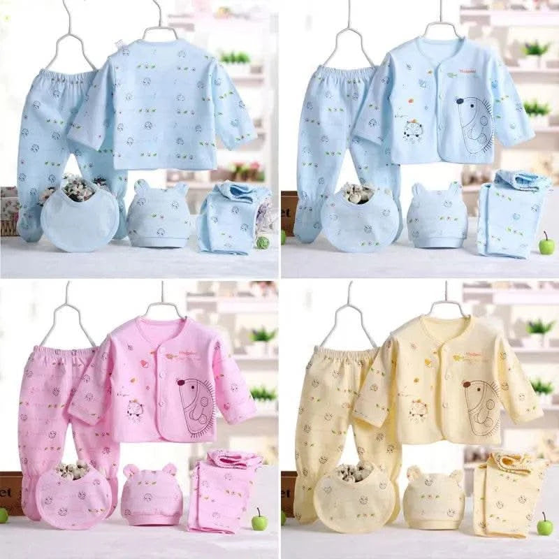 5pcs/set Newborn Baby Suit Set Top 2 Pants Hat Bibs 0-3 M Clothing Set Boy Girl Clothes Pure Cotton Breathable Cartoon Underwear - M & M Global