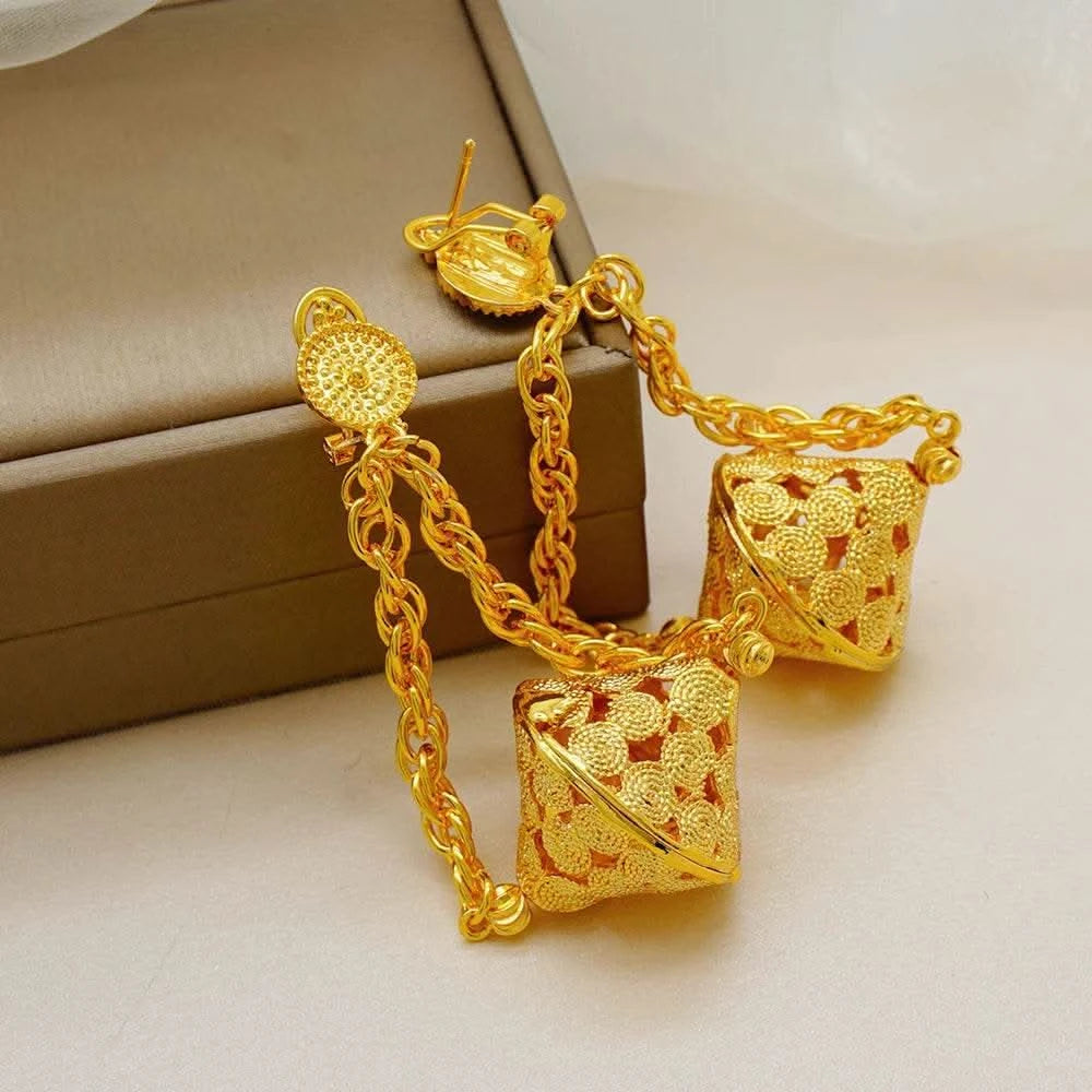 Dubai Jewelry Set Elegant Necklace Earrings Wedding Party Bridal Women's 2024 Gold Color Jewelry Set Luxury - M & M Global