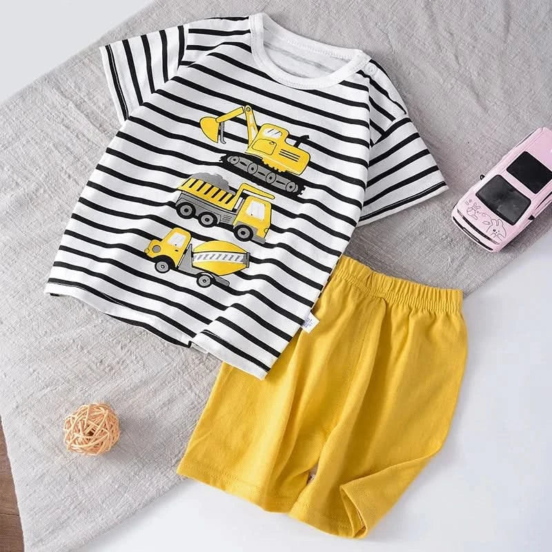 Short Sleeve Tshirt+Shorts New Style Round Neck Cute Print Tees 2 Piece Wear For Boys And Girls 2025 Summer Hot Selling Sets - M & M Global
