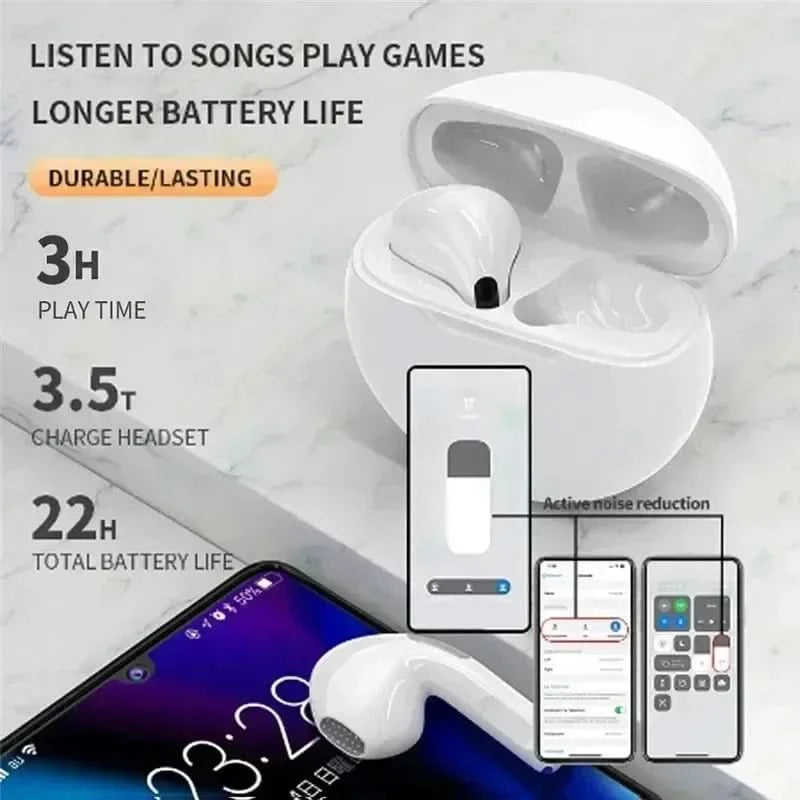 TWS Pro6 Earphone Bluetooth Headphones with Mic 9D Stereo Pro 6 Earbuds for Xiaomi Samsung Android Wireless Bluetooth Headset - M & M Global