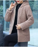Thickened Hooded Cotton Jacket Women's Warmth Winter Coat Fleece Lined Mommy Style Outerwear Chinese Brand AE Stock