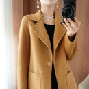 Plus Size Women's Long Sleeve Woolen Coat Pure Color Slim Fit Midi Length Spring New Style Compact Size Versatile Quality Pol...