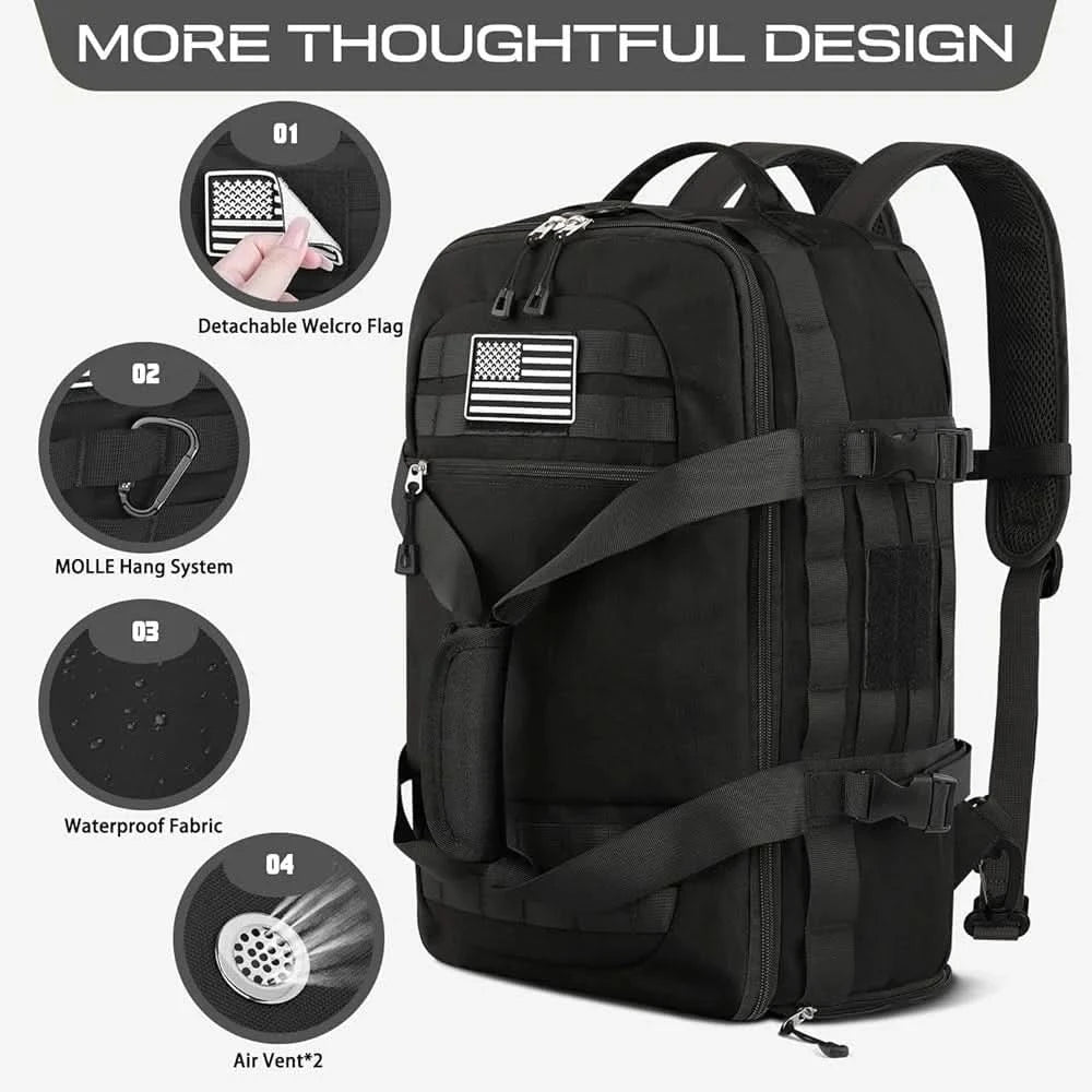 Large Tactical Duffle Bag 3 in 1 Gym Bag with Shoe Compartment Waterproof Multifunctional Travel Backpack with Wet Pocket and - M & M Global
