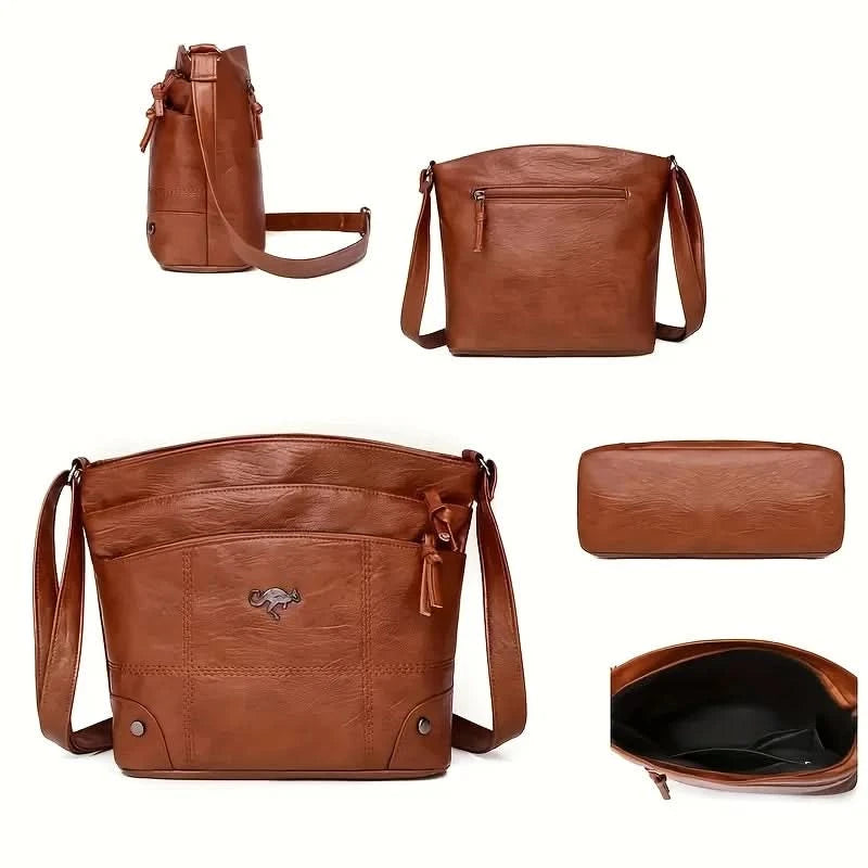 Elegant Vintage Style Shoulder Bag, Faux Leather Multiple Pockets Crossbody Bag, Adjustable Strap, Women's Commuter Work Purse - M & M Global