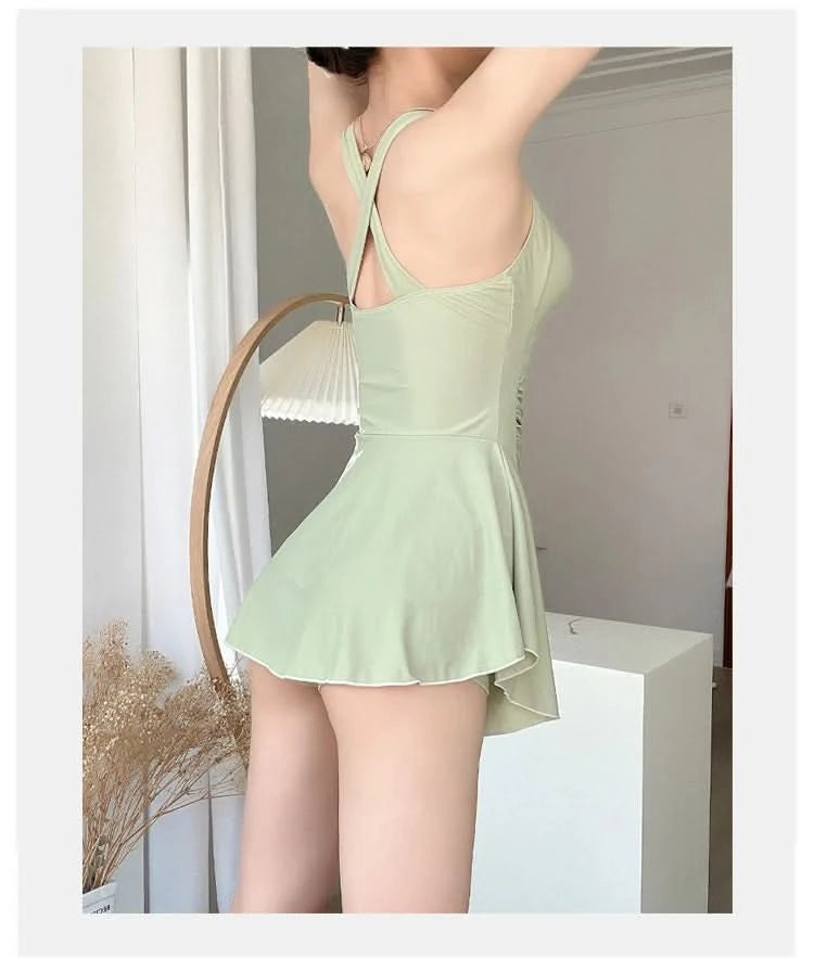Women Hanging Neck Sweet Cute Swimwear Sexy One-piec Beach Wear Swim Suit Beach Dress Swimsuit High Waist Bathing Suit For Girls - M & M Global