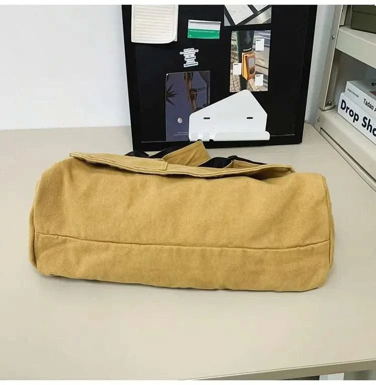 Casual Canvas Messenger Bag Versatile Flip Large Capacity Shoulder Book Bag For Student Adjustable Crossbody Bag For Men Women - M & M Global