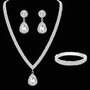 4 Pieces Luxurious Jewelry Set Exquisite Rhinestone Pendant Elegant Women's Crystal Silver Plated Necklace Earrings Bracelet Set - M & M Global