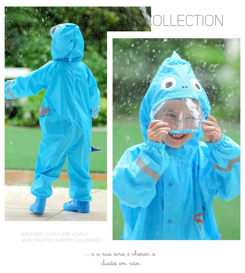 Children Rainwear And Rain Pants Sets Kids Boys Girls Waterproof Jumpsuit Hooded One-Piece Cartoon Dinosaur Waterproof Baby Suit - M & M Global