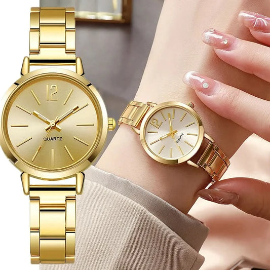 Luxury Watch for Women Simple Round Dial Stainless Fashion Gold Bracelet Quartz Wristwatch Students Ladies Watches Reloj Mujer - M & M Global