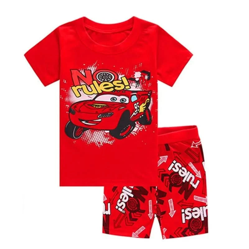 Summer Children Pajamas Set Short Sleeve T Shirt Shorts car Pyjamas Kids Boy Girls Pijamas lightning mcqueen Cartoon Sleepwear - M & M Global