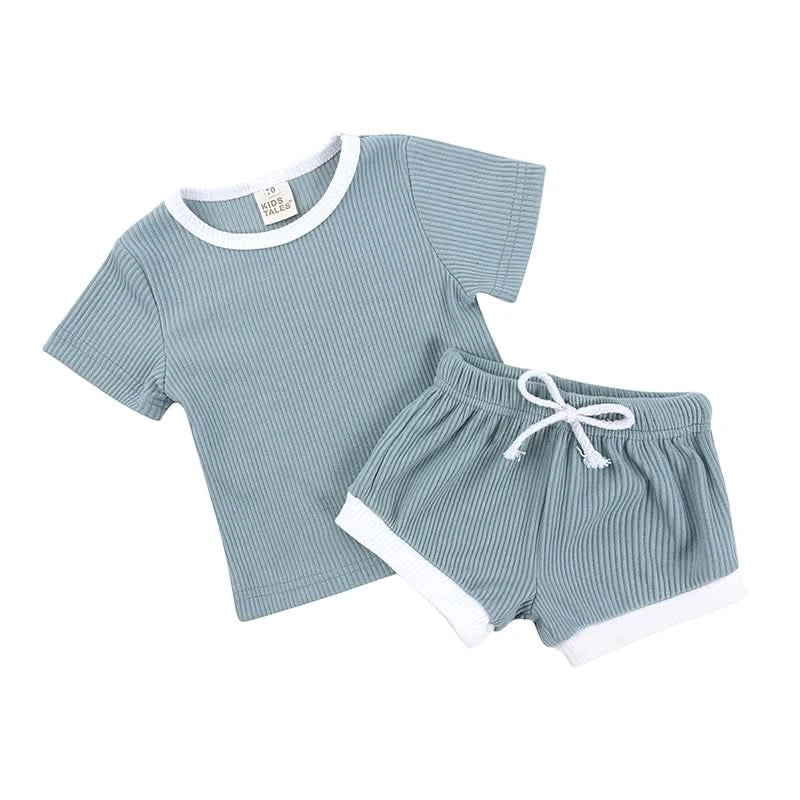 2025 New Style Baby Boy Clothes Sets For Children Kids Girls Clothes Ribbed Solid Cotton Short Sleeve Tee＋Pants Toddler Clothing - M & M Global