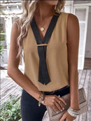 Elegant Women's Blouse Tees 2023 Summer Fashionable Style V-Neck Panel Sleeveless Top Lady Shirt S-XXXL - M & M Global