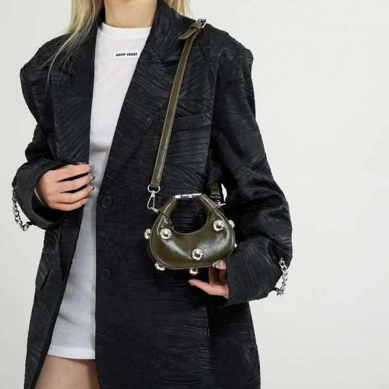 Retro Versatile Ladies Mini Handbag Women Big Rivet Personality Luxury Designer Crossbody Bags for Women Streetwear Shoulder Bag - M & M Global