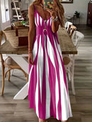 Large size positioning printed spring/summer new V-neck long dress dress - M & M Global